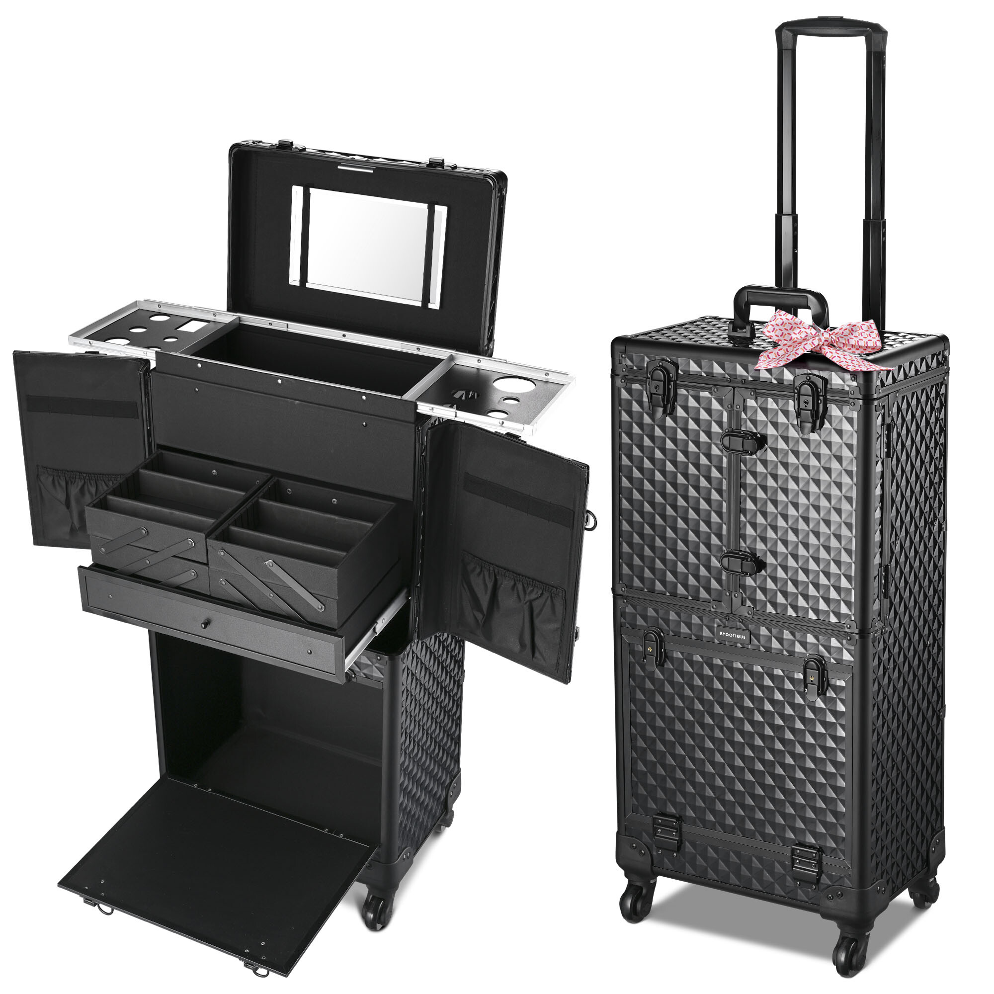 Byootique Rolling Makeup Case Trolley Cosmetic Organizer Hair Stylist Salon