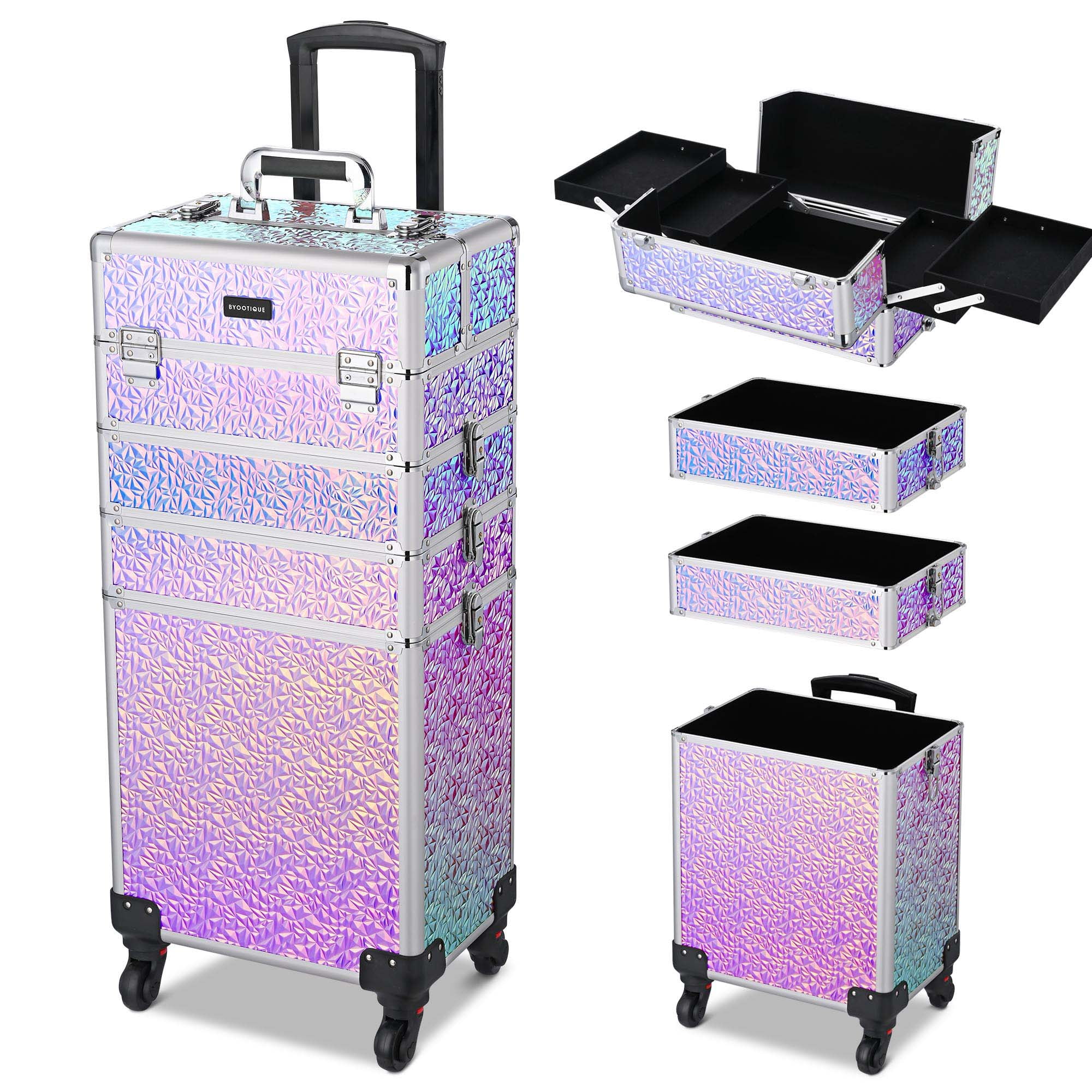 Byootique 4in1 Rolling Makeup Train Case, Cosmetic Trolley