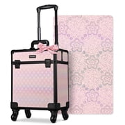 Byootique Rolling Makeup Train Case Aluminum Cosmetic Case Portable Makeup Organizer Suitcase with Removable Wheels Cosmetic Trolley Organizer Salon Makeup Artist Nail Tech,Blush ForgetMeNot