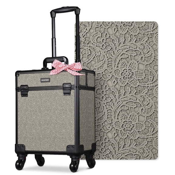 Byootique Rolling Makeup Train Case Cosmetic Case Portable Makeup Organizer Suitcase with Removable Wheels Cosmetic Trolley Organizer Makeup Artist Salon,Rococo GainsBoro