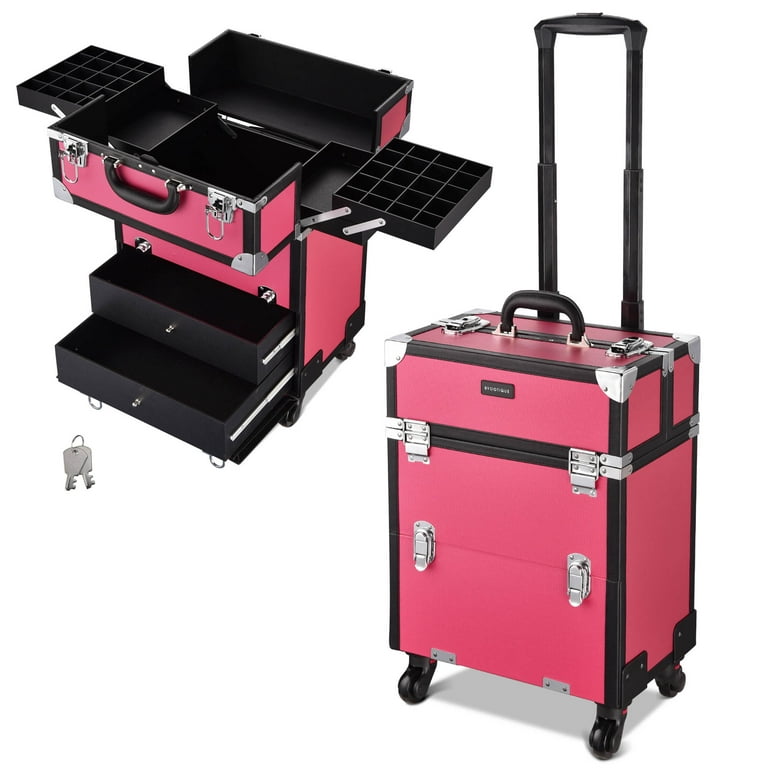 Byootique Rolling Makeup Train Case Cosmetic Organizer Trolley 2 Drawers  Lock 