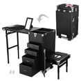 thumbnail image 1 of Byootique Rolling Makeup Train Case Patented Design Pedicure Nail Salon Nail Foldable Trolley Cosmetic Organizer Black with Stool, 1 of 9