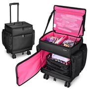 Byootique Rolling Makeup Train Case Soft Sided Travel Cosmetic Organizer Storage Makeup Trolley Nylon Fabric Trolley Suitcase Mobile Barber Station Makeup Artist Hairstylist, Pink