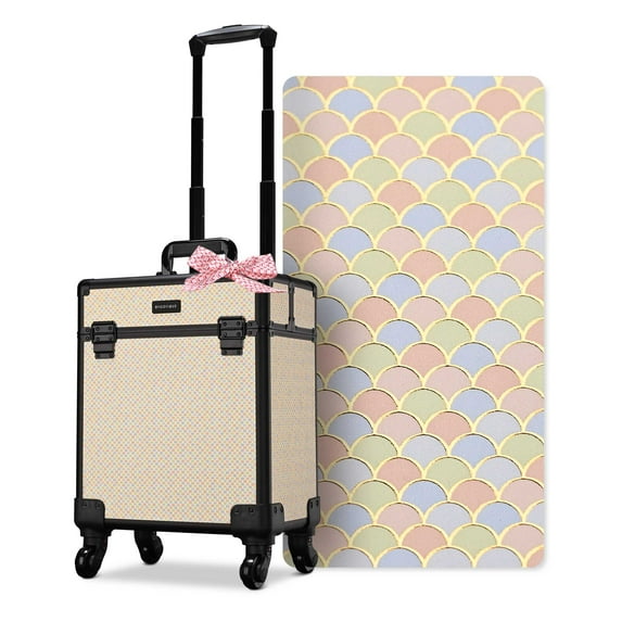 Byootique Rolling Makeup Train Case on Wheels Cosmetic Trolley Art Deco Pastel
