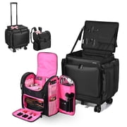 Byootique Rolling Makeup Train Case w/ Backpack Travel Barber Cosmetic Pink