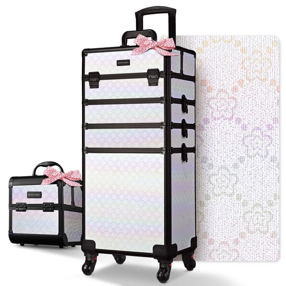 Byootique Rolling Makeup Train Case w/ Cube Case Cosmetic Organizer ForgetMeNot