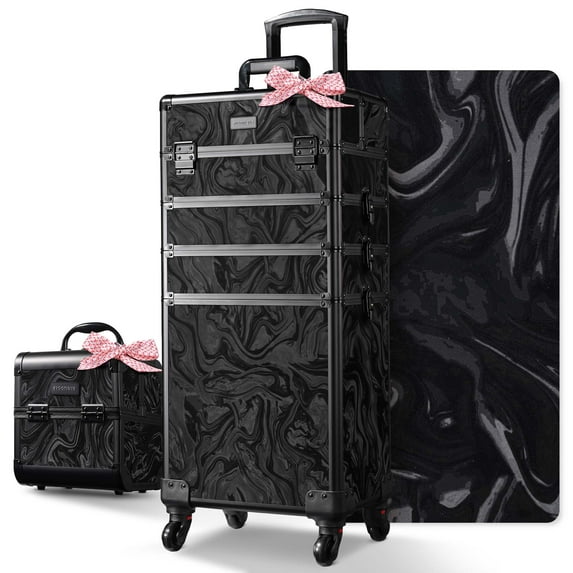 Byootique Rolling Makeup Train Case with Portable Cube Case Cosmetic Organizer