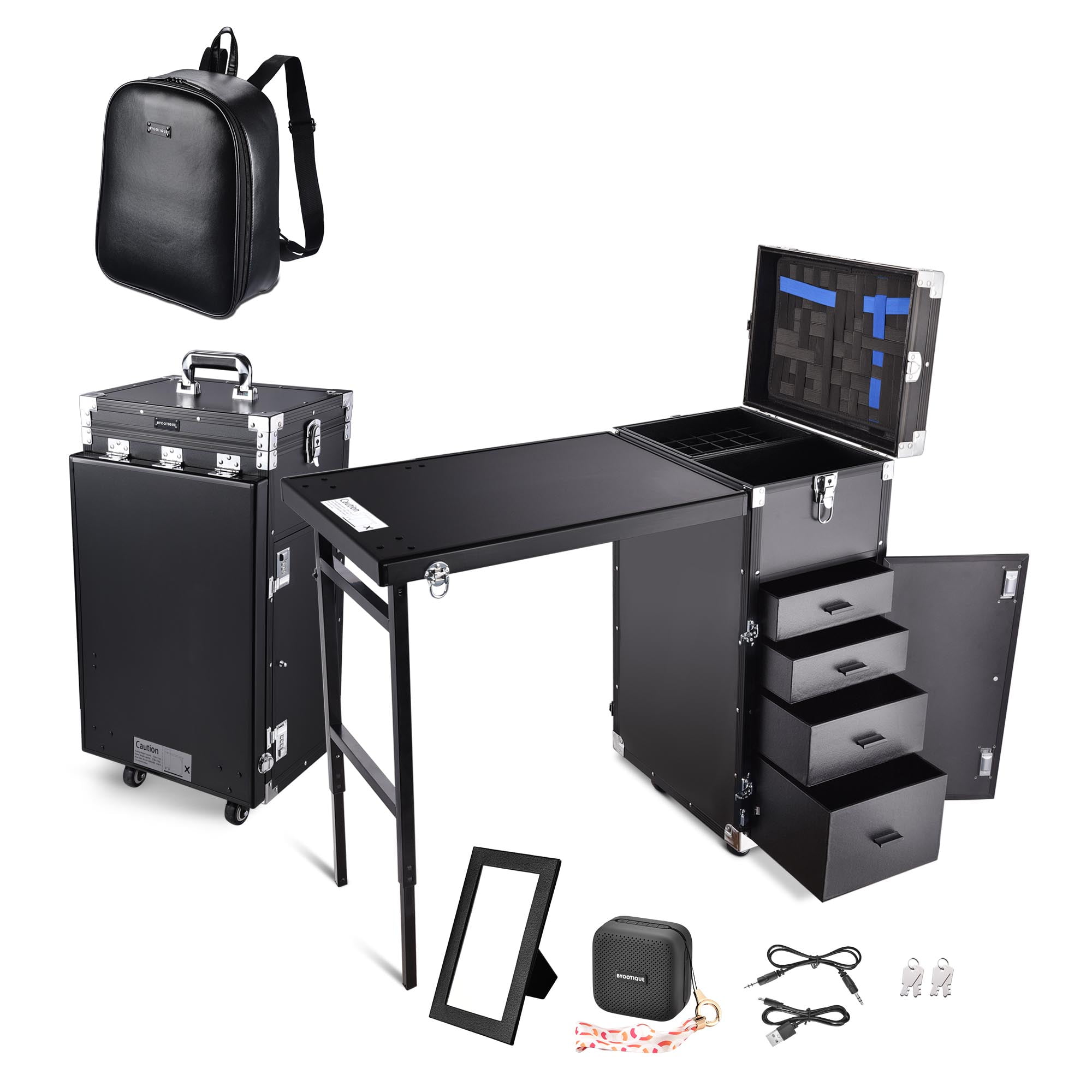 Byootique Portable Nail Art Artist Cart with Foldable Wheels