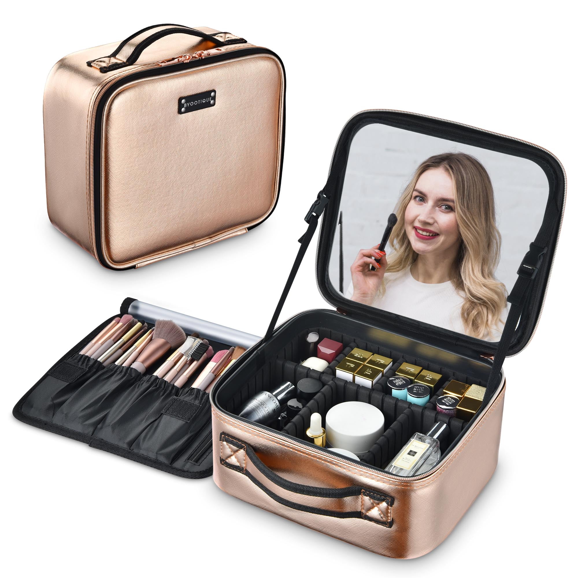 Byootique Small Makeup Case Cosmetic Bag Storage Box Mirror Toiletry  Organizer