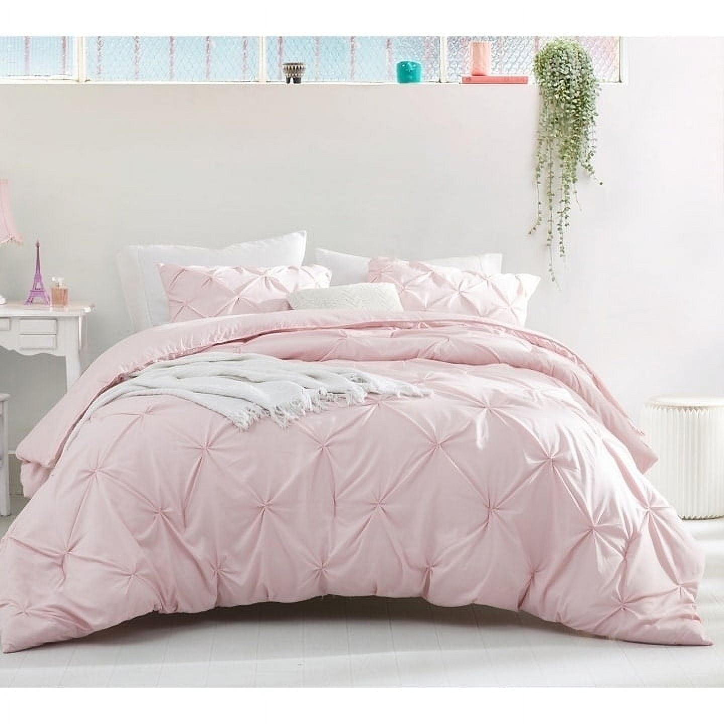 Byourbed King Duvet Cover, Rose Quartz Microfiber, Pin Tuck