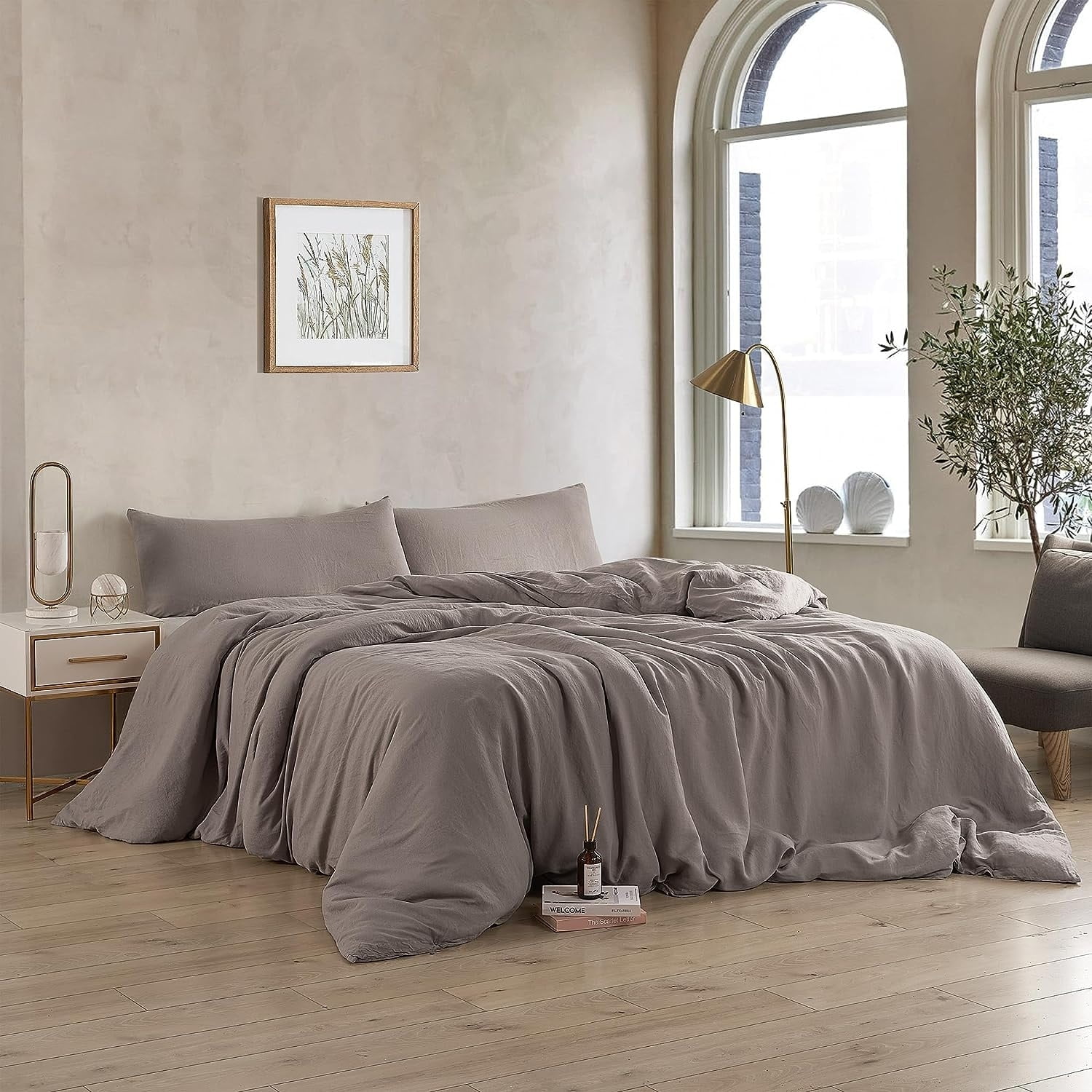 Driftwood Taupe Queen Bamboo Linen Oversized Duvet Cover