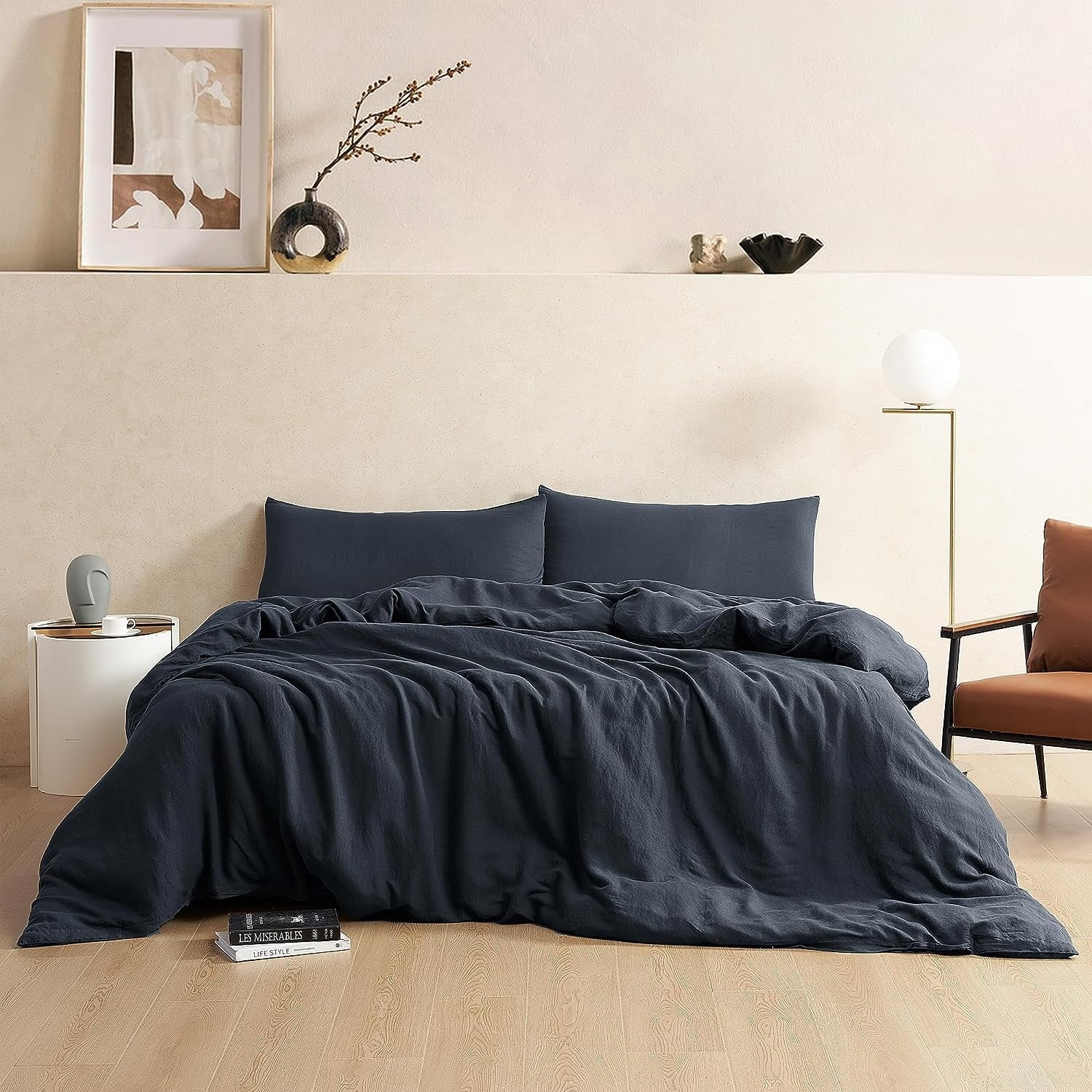 Byourbed Dark Sky Reserve® - Bamboo Linen Oversized Duvet Cover - Portugal Made - Nightfall Navy King