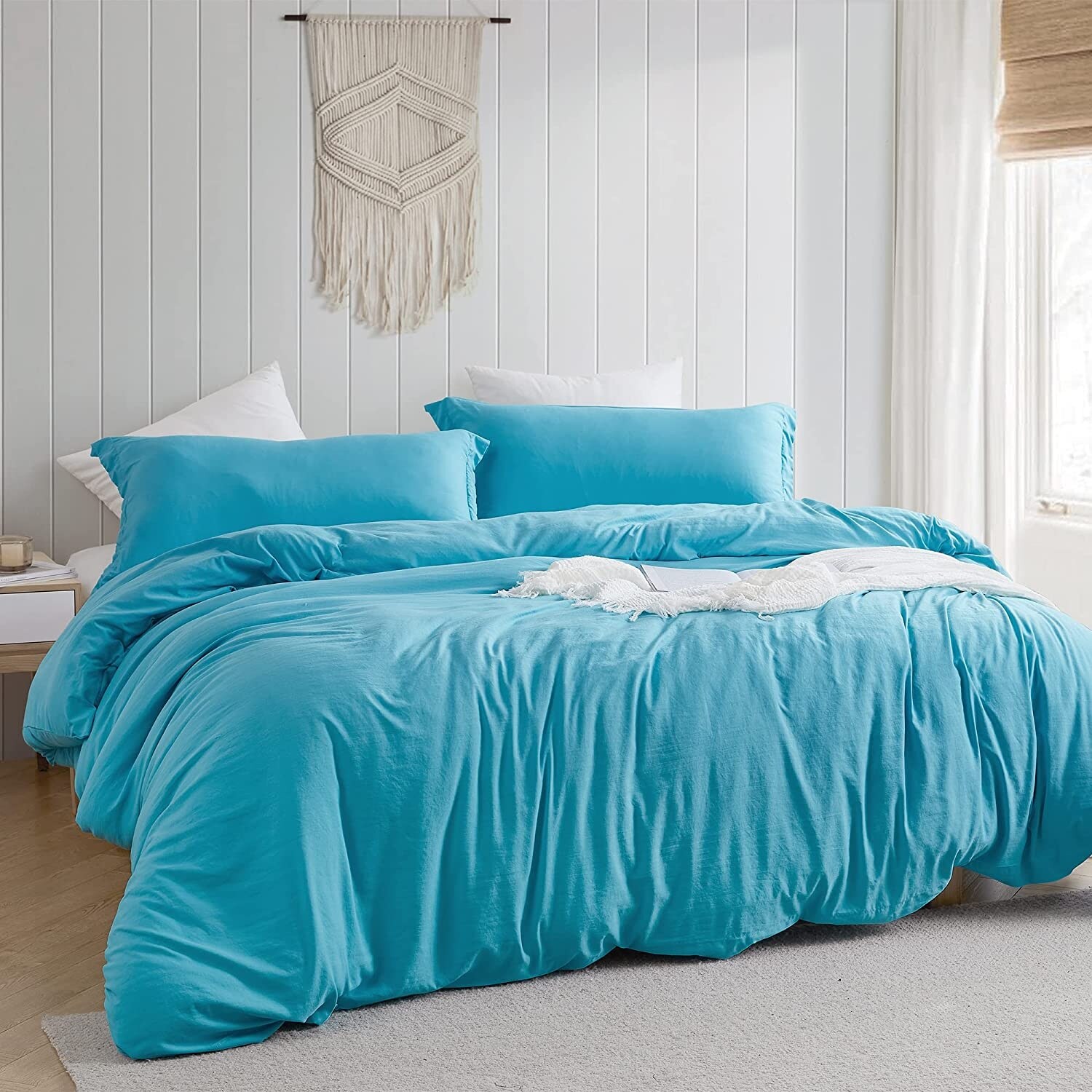 Byourbed Duvet Cover Set Natural Loft Queen Aqua Standard Sham
