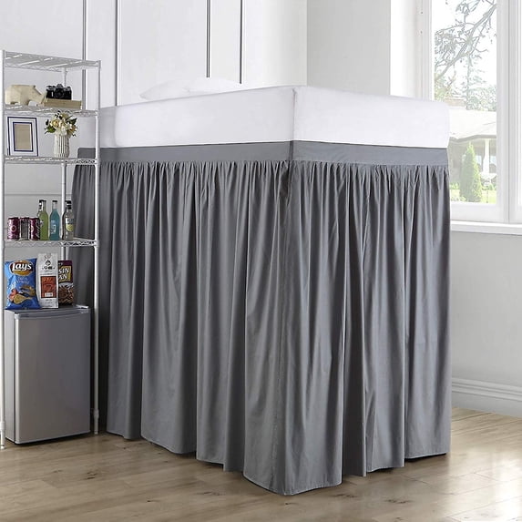 Byourbed Extended Dorm Sized Cotton Bed Skirt Panel with Ties (3 Panel Set) Slate Gray