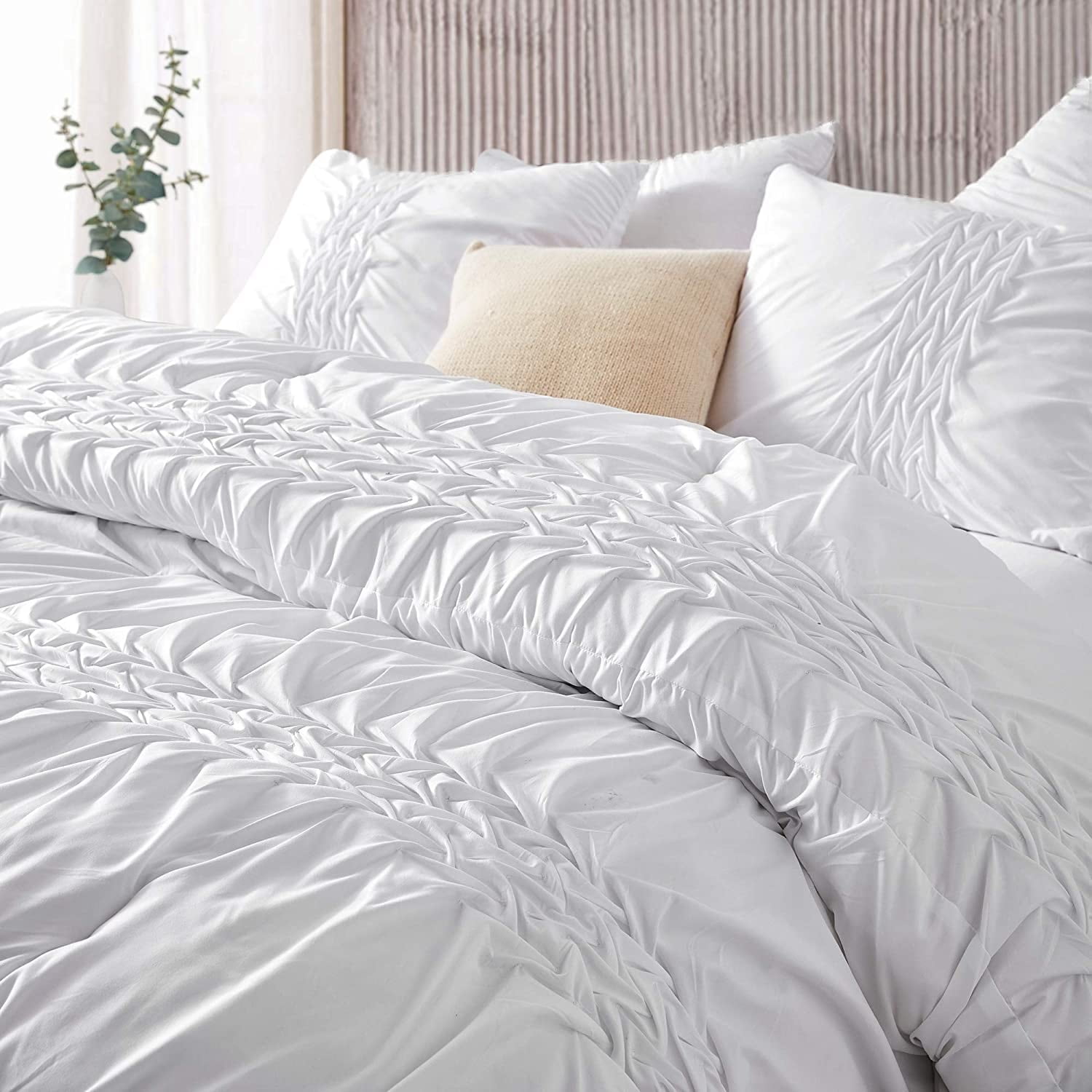 Byourbed Pleated Knit And Loop Textured Oversized Comforter Queen Adult ...