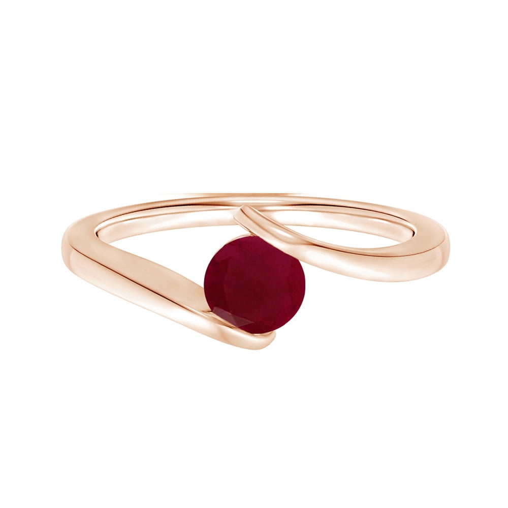 Bypass Bezel Set 0.55 Ctw Round Ruby 925 Sterling Silver Women Stacking ...