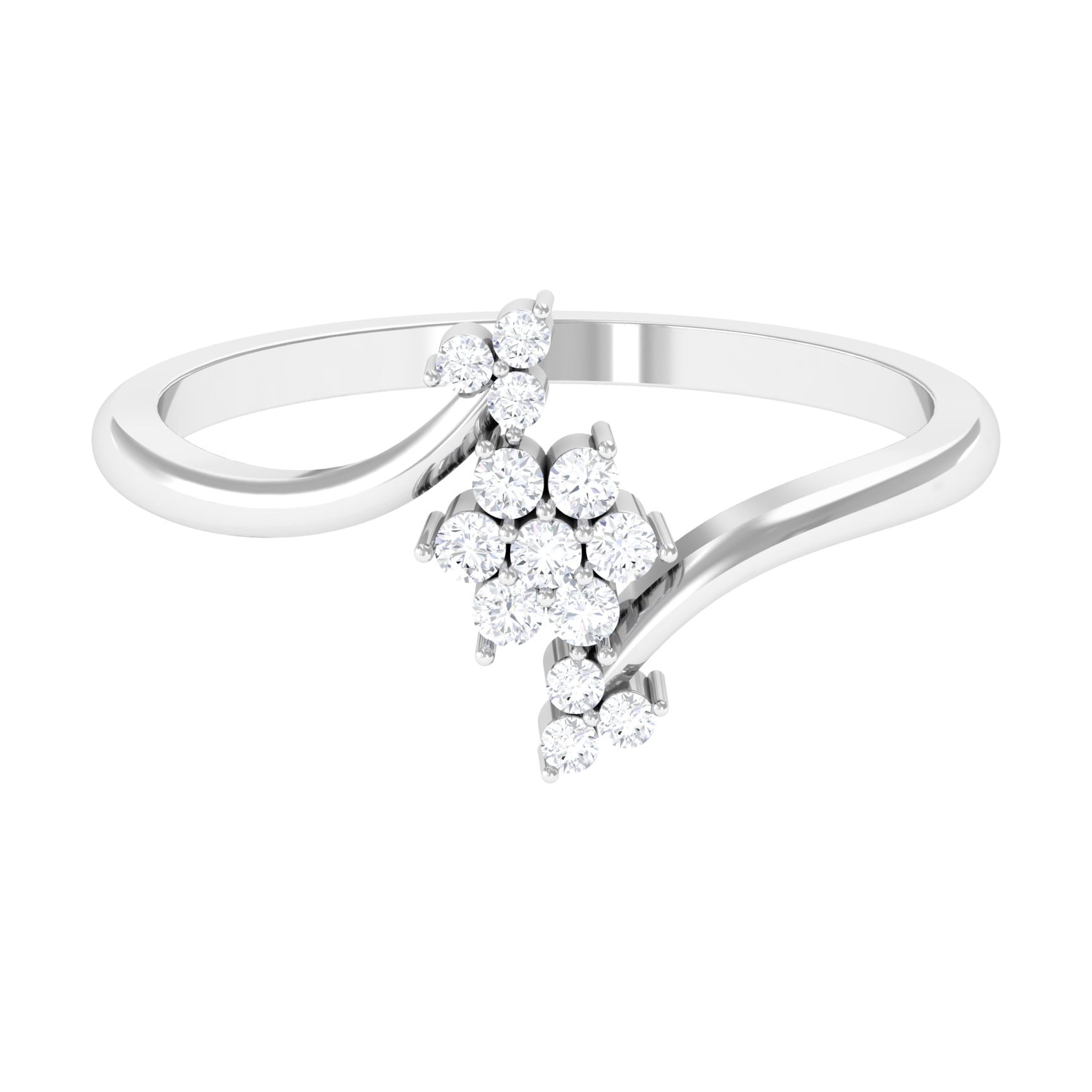 Bypass Diamond and Gold Ring in Floral Design for Women, 18K White Gold
