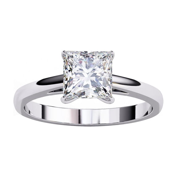 AFFY Solitaire Engagement Rings for Women, Center 5.5MM Princess Cut Lab Created Moissanite Wedding Promise Rings for Her in 14K White Gold Over Sterling Silver, Ring Size 9.5