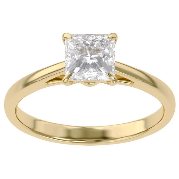 AFFY Solitaire Engagement Rings for Women, Center 5.5MM Princess Cut Lab Created Moissanite Wedding Promise Rings for Her in 14K Yellow Gold Over Sterling Silver Jewelry, Ring Size 6.5