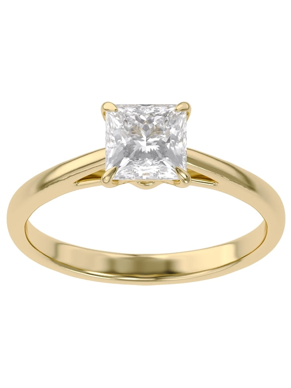 Solitaire Engagement Rings for Women, Center 5.5MM Princess Cut Lab Created Moissanite Wedding Promise Rings for Her in 14K Yellow Gold Over Sterling Silver Jewelry, Ring Size 6.5