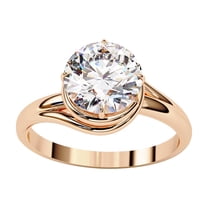 Bypass Engagement Promise Rings for Women | Center 7MM Round Lab Created Moissanite Solitaire Promise Rings in 14K Solid Rose Gold Jewelry Gift for Her, Ring Size 10