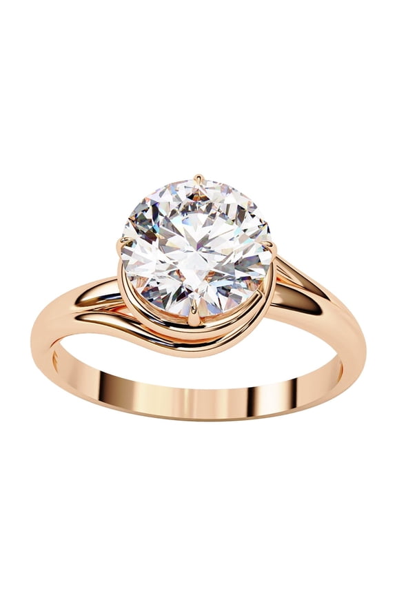 Bypass Engagement Promise Rings for Women | Center 7MM Round Lab Created Moissanite Solitaire Promise Rings in 14K Solid Rose Gold Jewelry Gift for Her, Ring Size 5.5