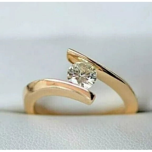 Bypass Engagement Ring 1 Ct Round Cut Lab Created Diamond 14K Yellow Gold Plated