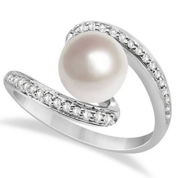 Bypass Freshwater Cultured Pearl and Diamond Ring 14K W. Gold (8mm)