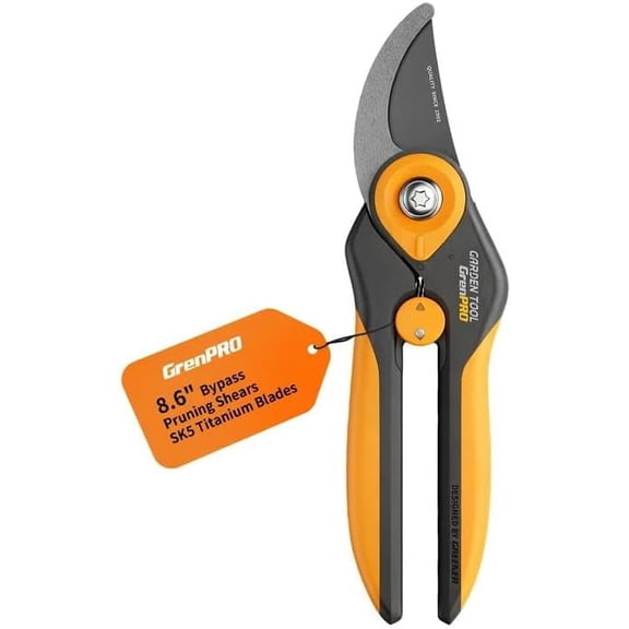 Bypass Pruning She 8.6", Heavy Duty Garden Clippers Handheld Cuts 1.38" Hardwood, Sharp SK5 Titanium Blades for Rust-Proof & Non-Stick, Ergonomic Garden Scissors for Plant Flower