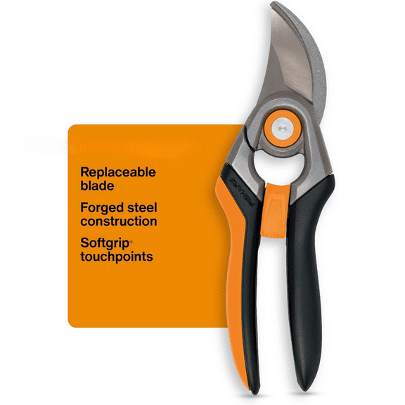 Bypass Pruning Shears, 1-Inch Cut Capacity Softgrip Pruner, Forged Steel Replaceable Blade Stays Sharp Through Heavy Use with Rust Resistant, Low-Friction Coating