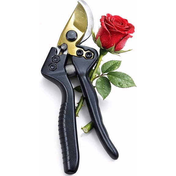 Bypass Pruning Shears for Roses Indoor Plants and Flowers, SK5 Teflon-Coated Garden Clippers and Plant Scissors with 1.6-Inch Cut Capacity, Spring-Loade