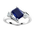 thumbnail image 1 of Bypass Side Stone 6X4 MM Radiant Cut Blue Sapphire Valentines Day Gifts 925 Sterling Silver Ring, 1 of 3