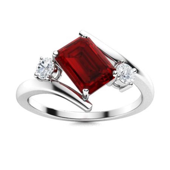 Bypass Side Stone 6X4 MM Radiant Cut Garnet Valentines Day Gifts 925 Sterling Silver Ring