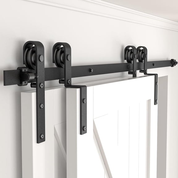 Bypass Sliding Barn Door Hardware Kit, Combination Track Mode Sliding Door Hardware, Double Wooden Doors Use Single Track Bypass Barn Door Hardware Fit for Door Opening