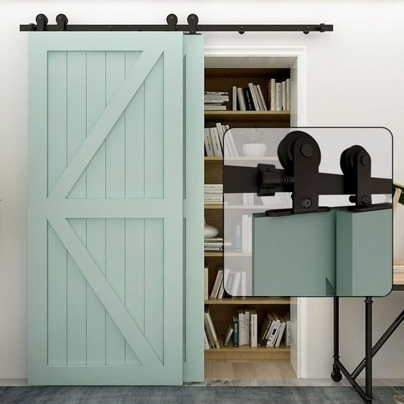Bypass Sliding Barn Door Hardware Kit Fit Bypass Double 30" Wide Doors Panels (5.5ft Single Track Bypass) CCJH Single Track System Carbon Steel T Roller Hanger Easy to Install