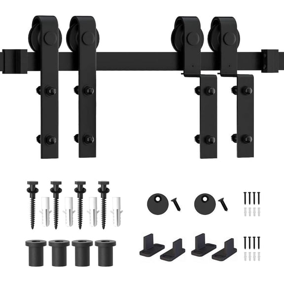 Bypass Sliding Barn Door Hardware Track Bent Hanger Slides System 4-9.6FT Doors For House Wood Gate ,Easy to Install
