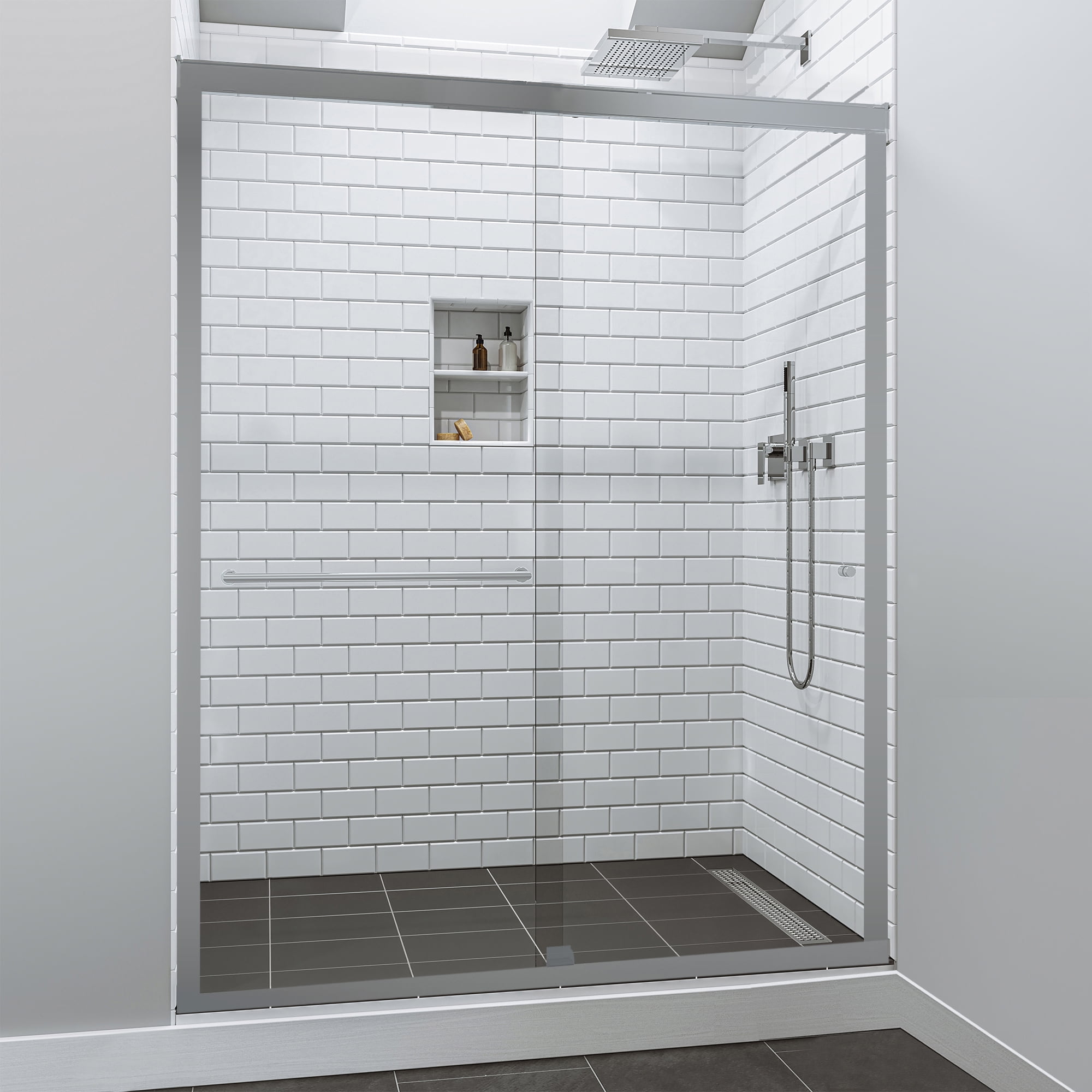 48" x 70" Chrome Semi-Frameless Sliding Shower Door with Clear Glass