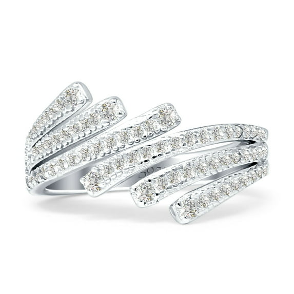 Bypass Stackable Statement Ring Cubic Zirconia 925 Sterling Silver, Size 5