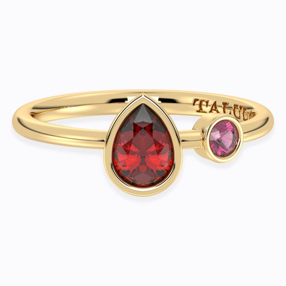 Bypass Teardrop Ring in 14K Gold Plated 925 Silver – Handcrafted with Natural Red Garnet & Pink Garnet Gemstones | US 6