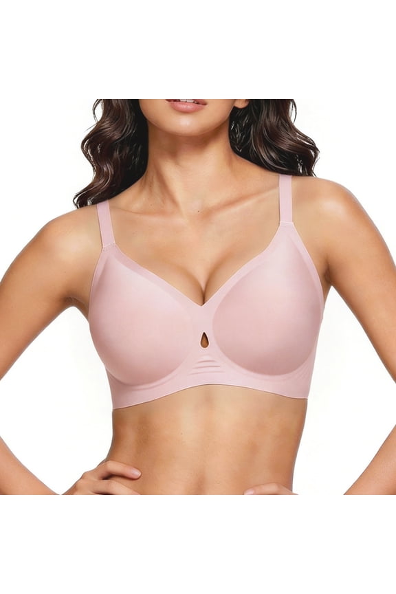 Wireless Bras for Women Push up Jelly Seamless Deep V Bra with Keyhole Cutout, Full Coverage Everyday Tshirt