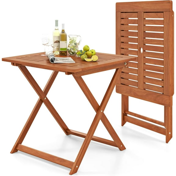 Byroce Outdoor Patio Table, 29.5” x 29.5” Folding Bistro Table with Slatted Tabletop & 2” Umbrella Hole, Solid Wood Outdoor Dining Table, Portable for Backyard, Poolside & Balcony (1, Square)