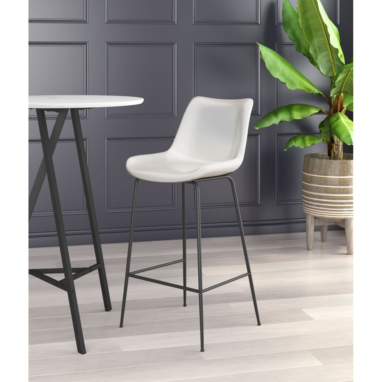 Byron Contemporary White Leather & Metal Bar Stool