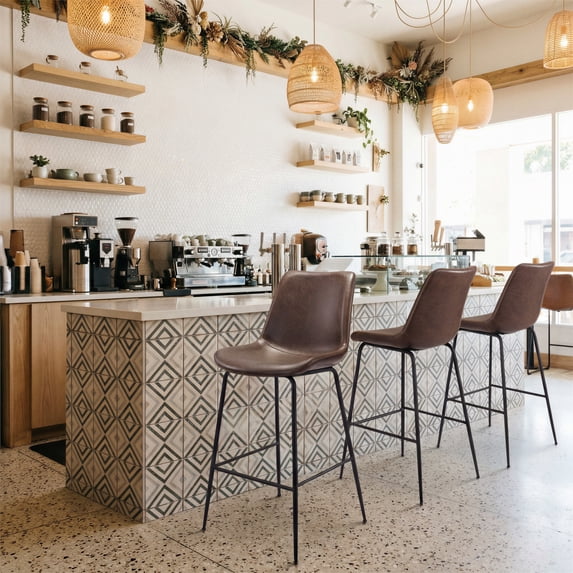 Byron Barstool Brown Barstool, Modern Style, Plush and durable faux leather fabric, Steel, Indoor Bar