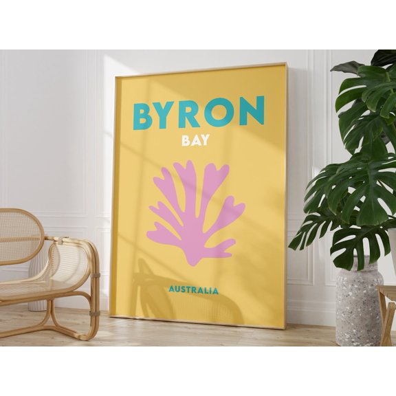 Byron Bay Print, Minimalist Print, Australian Beach Print, Bright Coloured Travel Print, Beach Print Home Decor #912, Stretched Canvas Size 16x24