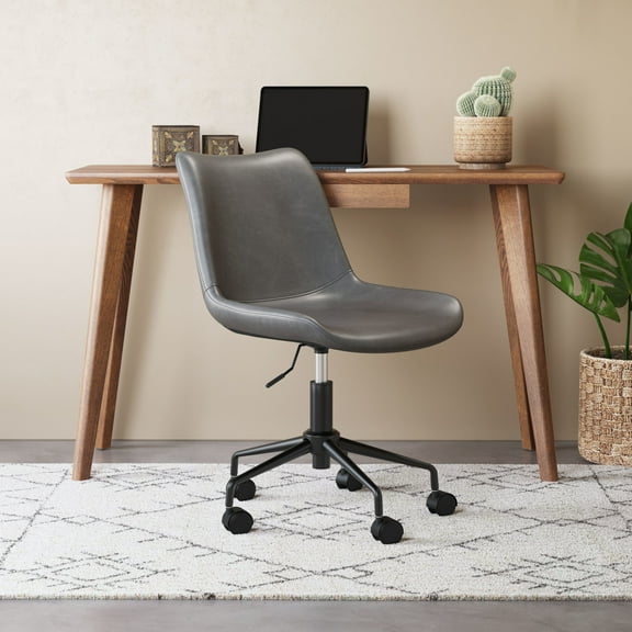 Byron Office Chair Gray Office Chair, Modern Style, Plush and durable faux leather fabric, Plywood, Indoor Office