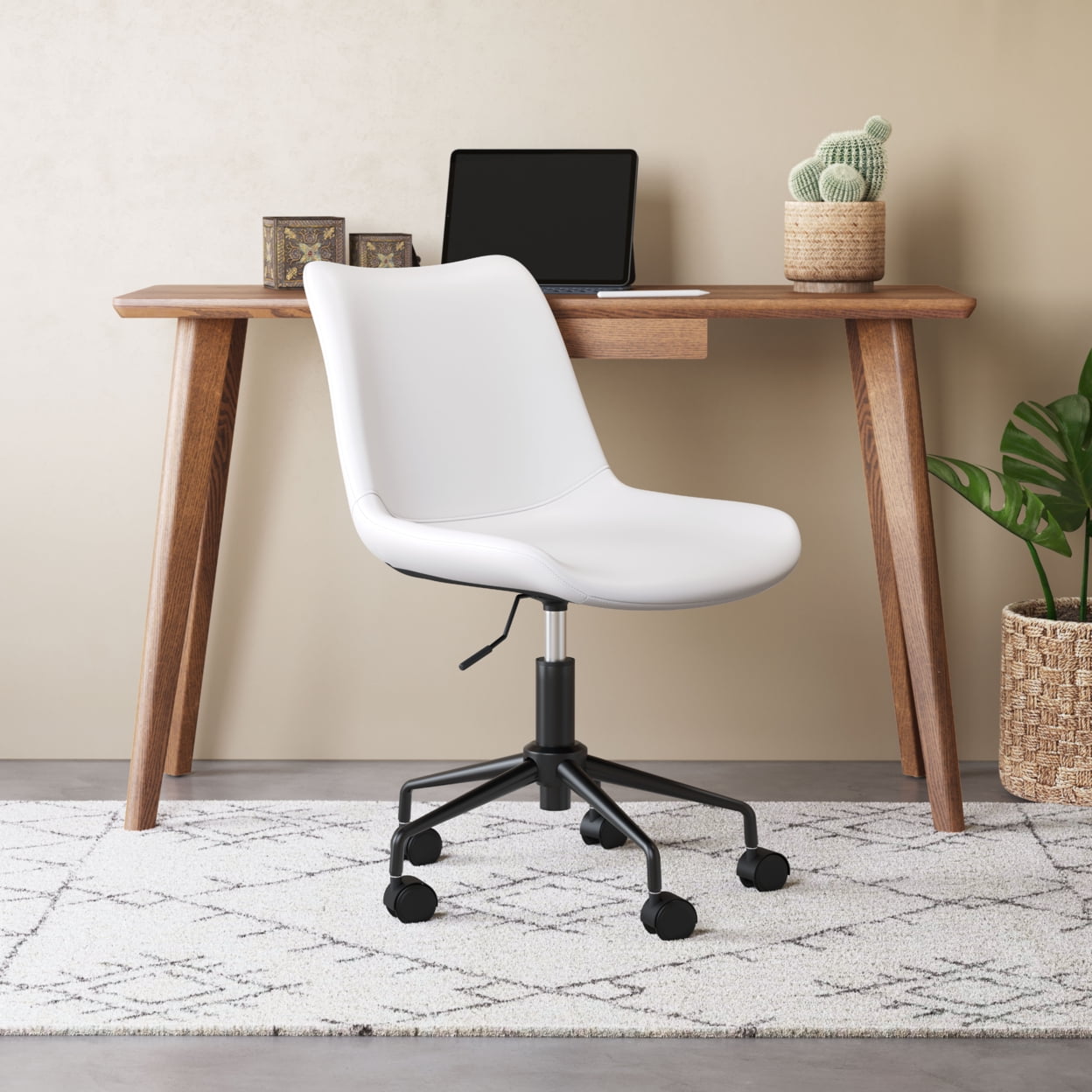 White Matte Metal Curved Office Desk Chair