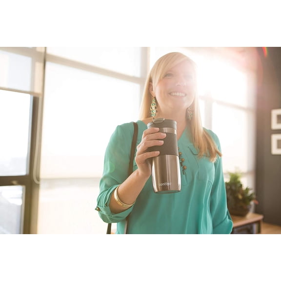 Byron Snapseal Travel Mug, Stainless Steel Thermal Mug, Vacuum Flask, Leakproof Tumbler, Coffee Mug with Easy-Clean Lid, 590 ml, Black