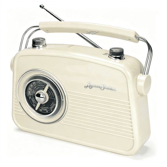 Byron Statics Portable Radio AM FM - Small Radios Vintage Retro with Headphone Jack, Loud Speaker, Large Analog Rotary Tuning Dial, Cream