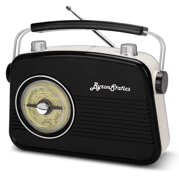 Byron Statics Portable Radio AM FM - Small Radios Vintage Retro with Headphone Jack, Loud Speaker, for Indoor, Outdoor, Black