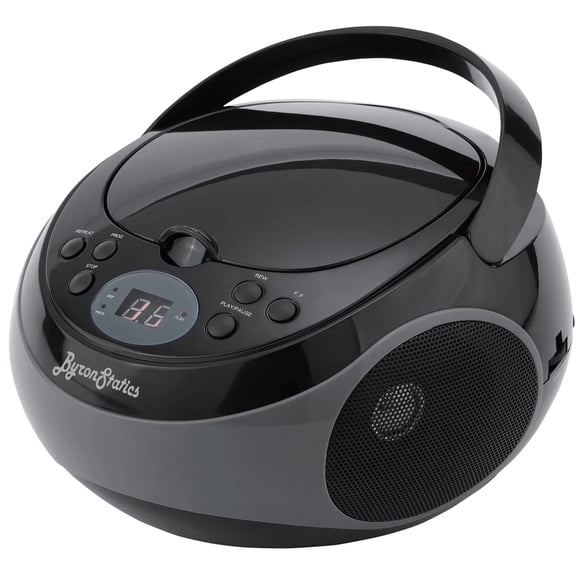 ByronStatics Portable Boombox CD Player, FM AM Radios, 1W RMS x 2 Speaker, 3.5mm AUX in Jack, LCD Display, AC DC Operated Black